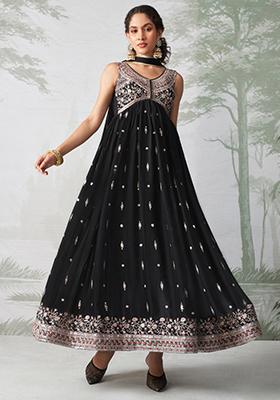 Black Thread Embroidered Georgette Anarkali Set