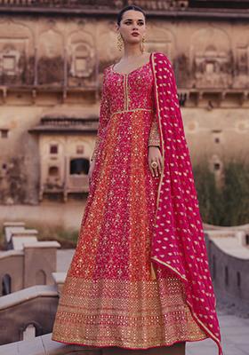 Pink Embroidered Georgette Anarkali Set