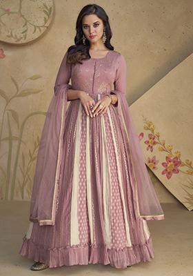 Pink Embroidered Georgette Anarkali Set