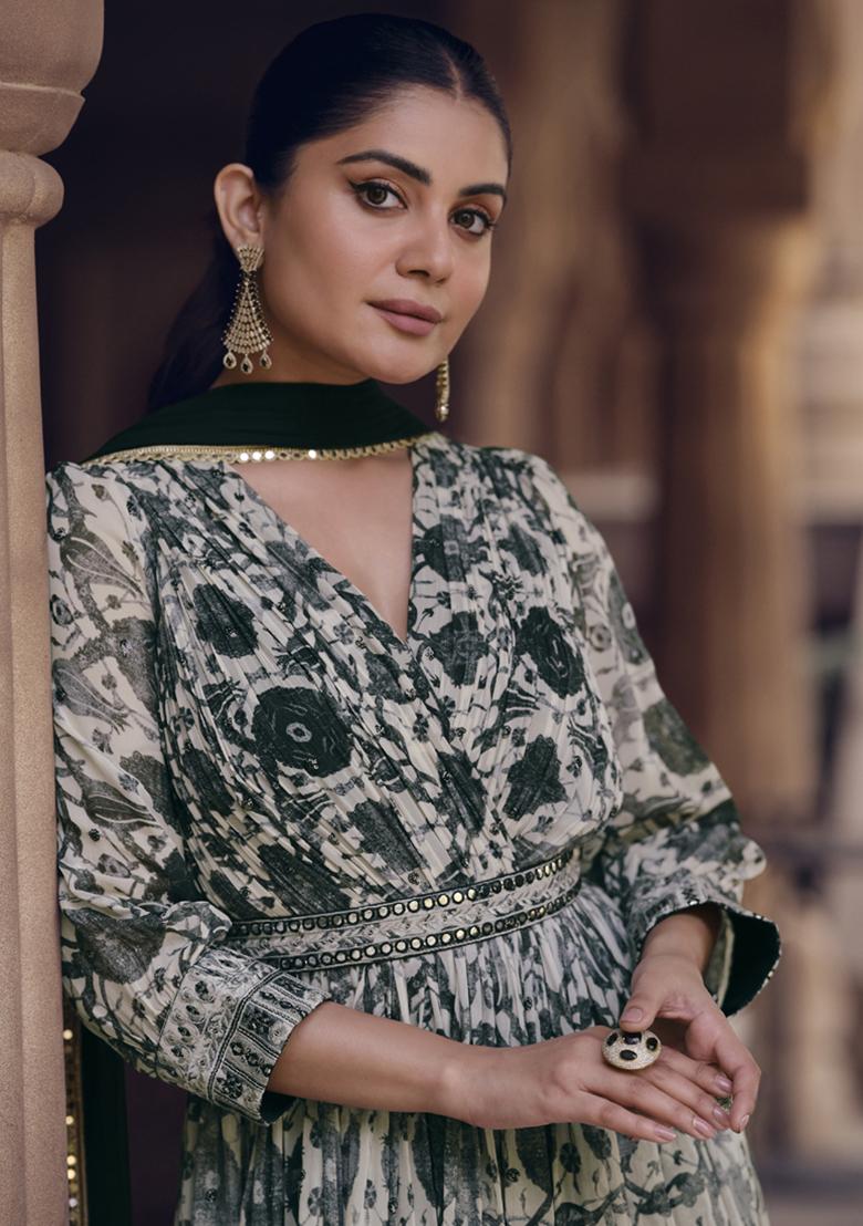 White Embroidered Georgette Anarkali Set