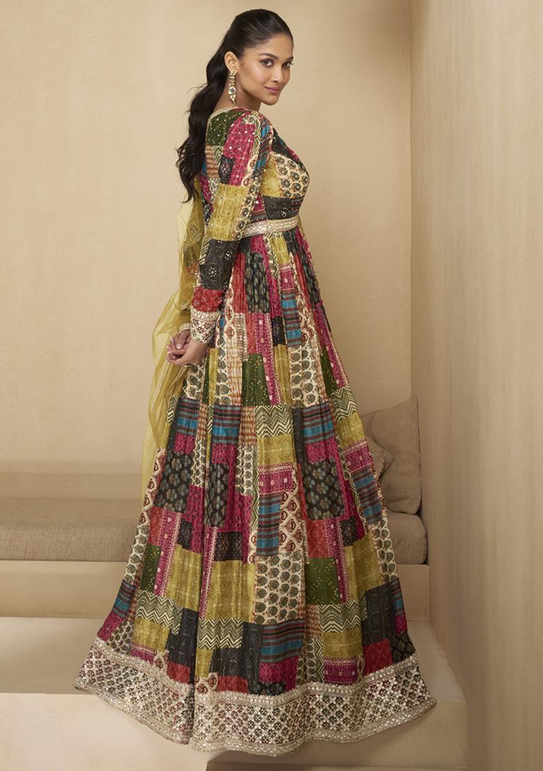 Multicolor Embroidered Georgette Anarkali Set