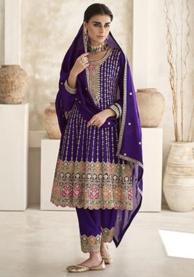 Purple Embroidered Silk Kurta Set