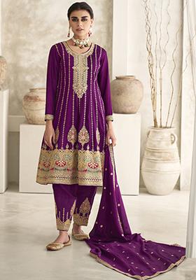 Violet Embroidered Silk Kurta Set