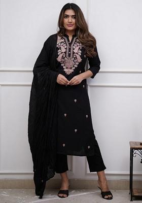 Black Thread Embroidered Viscose Kurta Set