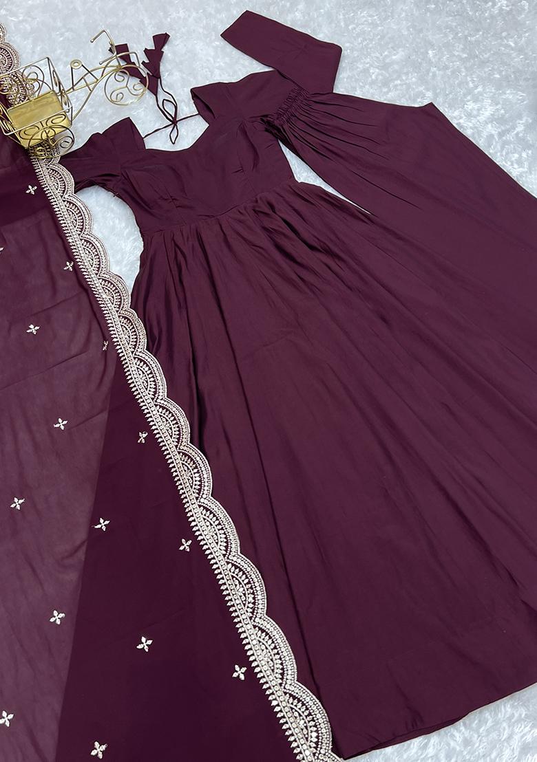 Wine Solid Silk Kurta Set