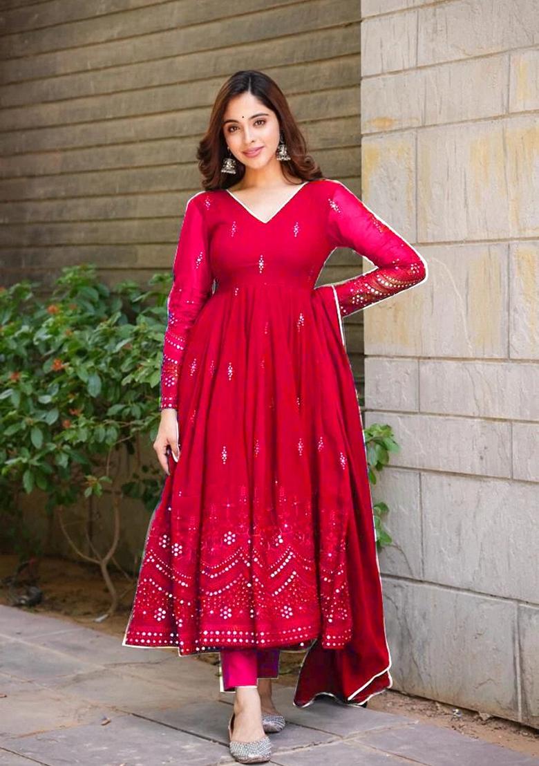 Maroon Embroidered Georgette Anarkali Set
