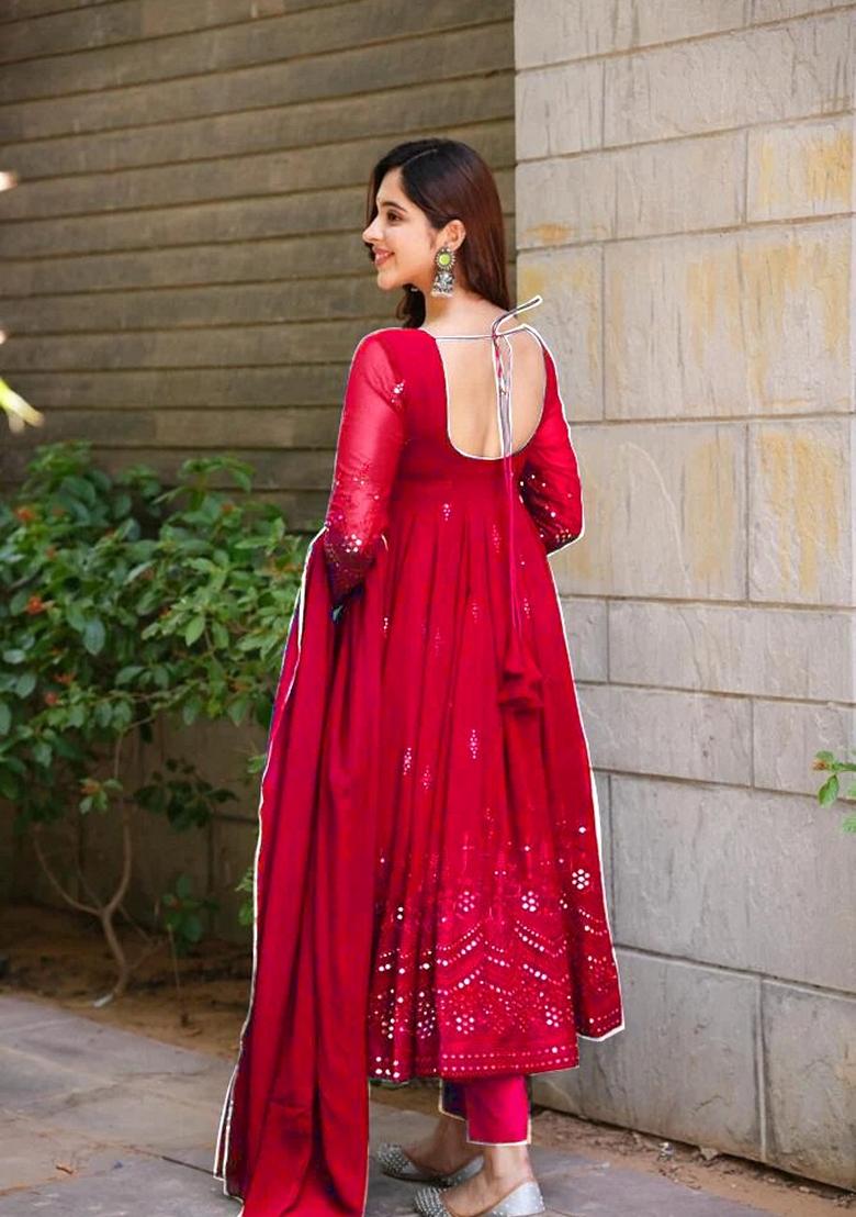 Maroon Embroidered Georgette Anarkali Set