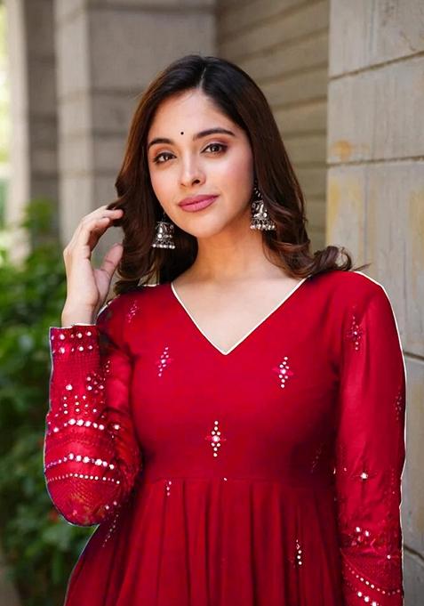 Maroon Embroidered Georgette Anarkali Set