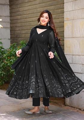 Black Embroidered Georgette Anarkali Set