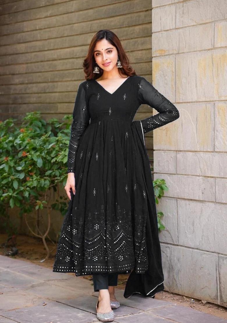 Black Embroidered Georgette Anarkali Set