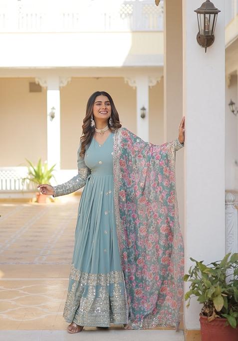 Blue Sleevless Georgette Anarkali Kurta