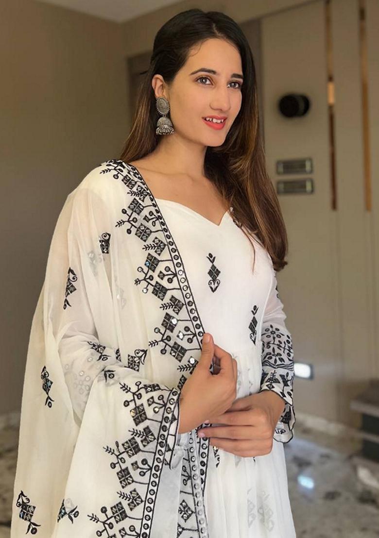 georgette white anarkali