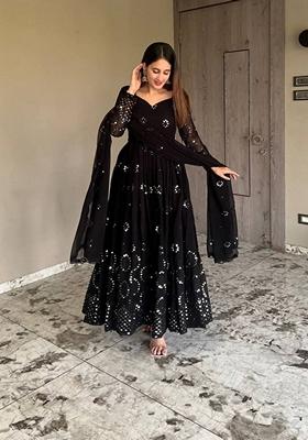 Black Embroidered Georgette Anarkali Set