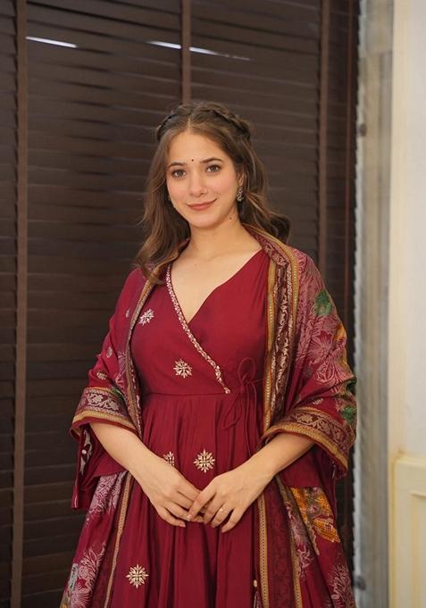 Maroon Embroidered Georgette Anarkali Set