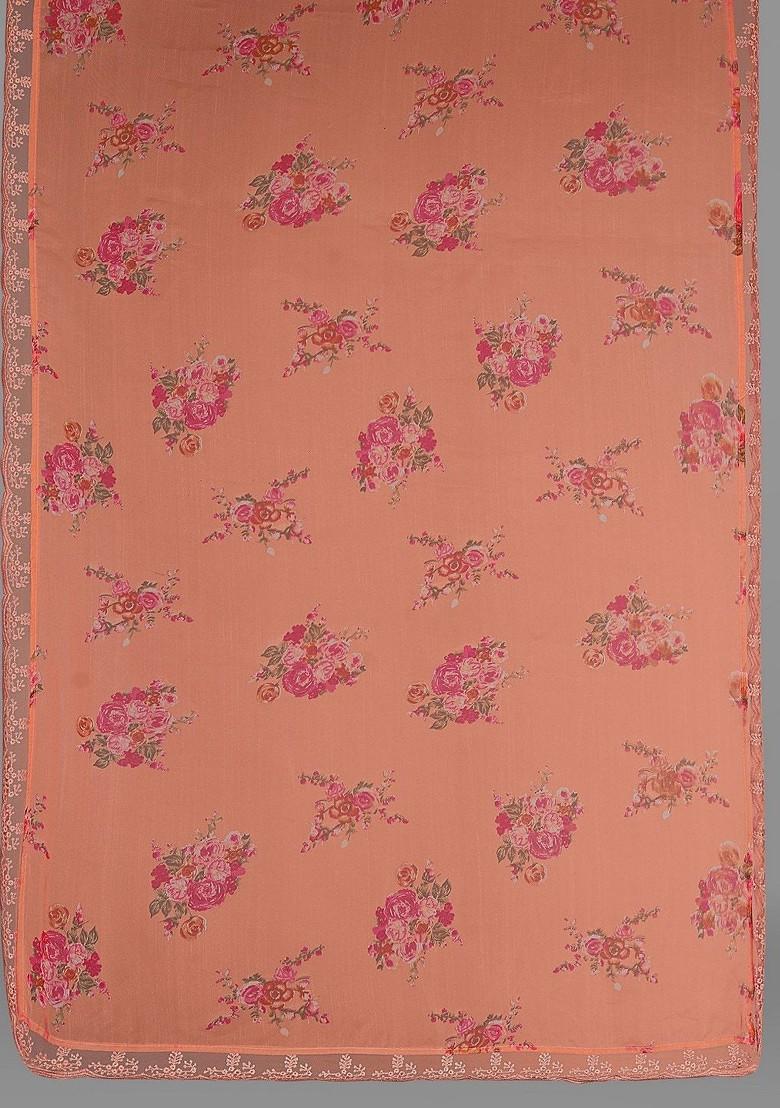 Brown Embroidered Poly Blend Dress Material