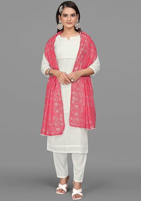 White Embroidered Poly Blend Dress Material