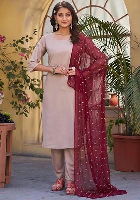 Pink Embroidered Poly Blend Dress Material
