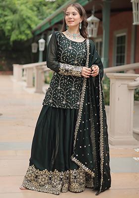 Green Zari Sequin Embroidered Rangoli Silk Kurta Set
