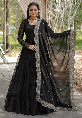 Black Zari Sequin Embroidered Faux Georgette Kurta Set