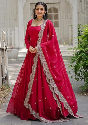 Pink Zari Sequin Embroidered Faux Georgette Kurta Set