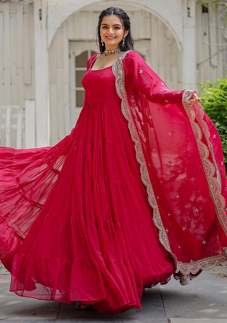 Pink Zari Sequin Embroidered Faux Georgette Kurta Set