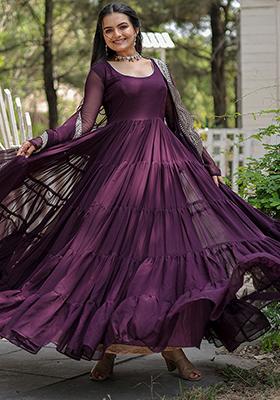 Wine Zari Sequin Embroidered Faux Georgette Kurta Set