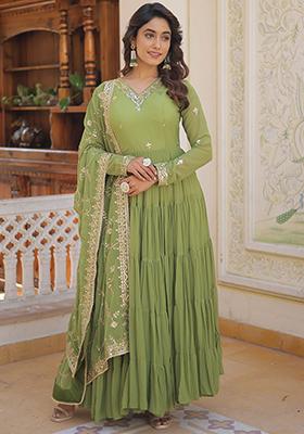 Green Zari Sequin Embroidered Faux Georgette Kurta Set