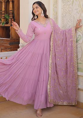 Purple Zari Sequin Embroidered Faux Georgette Kurta Set