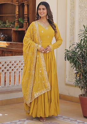 Yellow Zari Sequin Embroidered Faux Georgette Kurta Set