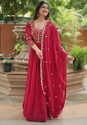 Rani Pink Zari Sequin Embroidered Faux Georgette Kurta Set