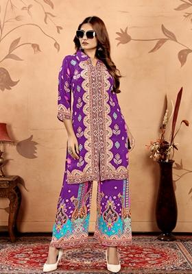 Yellow Printed Pure Crepe Kurta Set