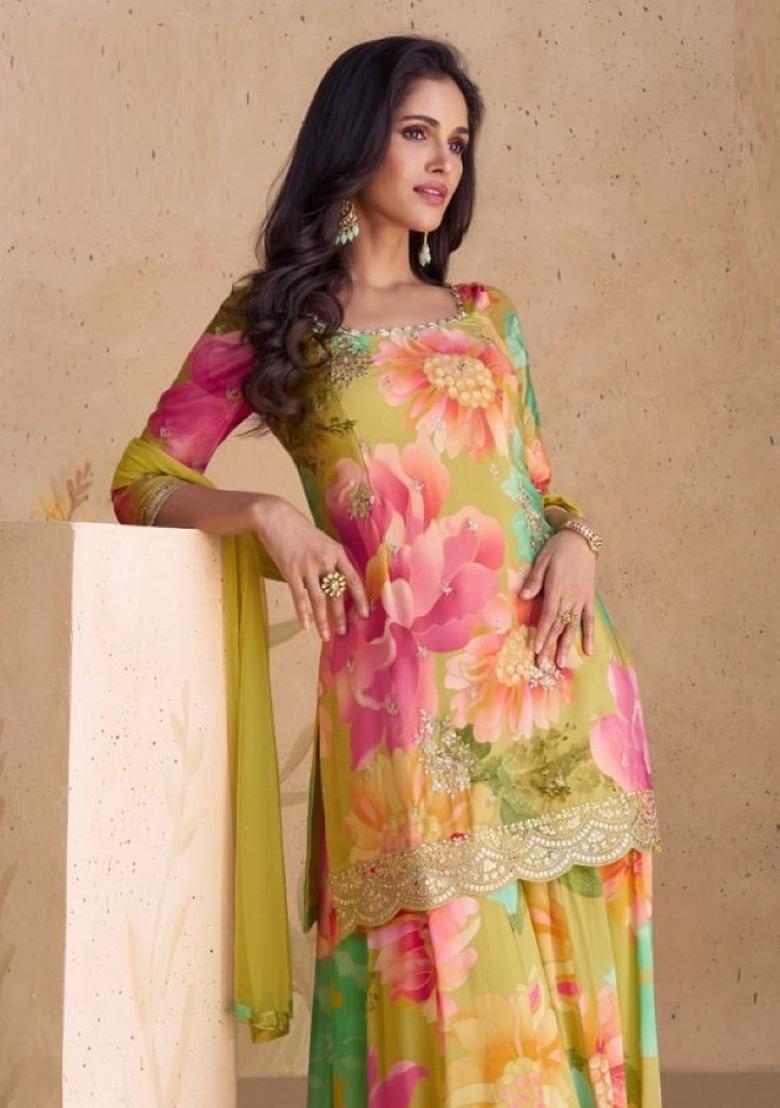 Multicolor Printed Pure Silk Blend Kurta Set