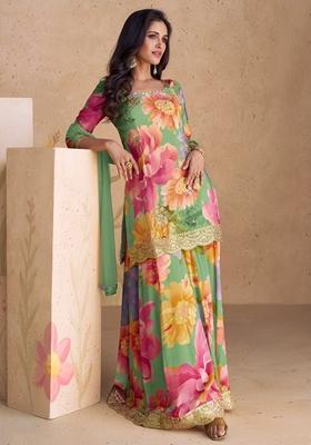 Multicolor Printed Pure Silk Blend Kurta Set