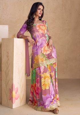 Multicolor Printed Pure Silk Blend Kurta Set