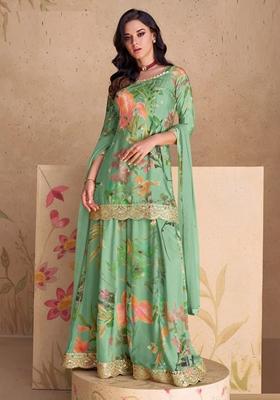 Multicolor Printed Pure Silk Blend Kurta Set