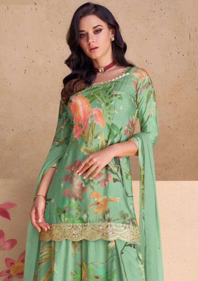 Multicolor Printed Pure Silk Blend Kurta Set