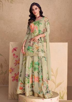 Multicolor Printed Pure Silk Blend Kurta Set