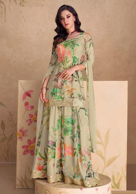 Multicolor Printed Pure Silk Blend Kurta Set