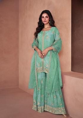 Sky Blue Printed Faux Georgette Kurta Set