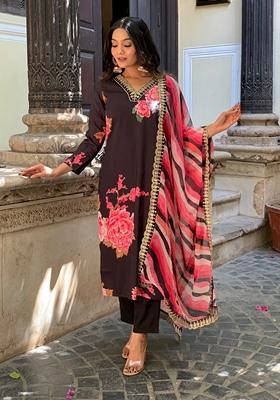 Black Embroidered Muslin Kurta Set