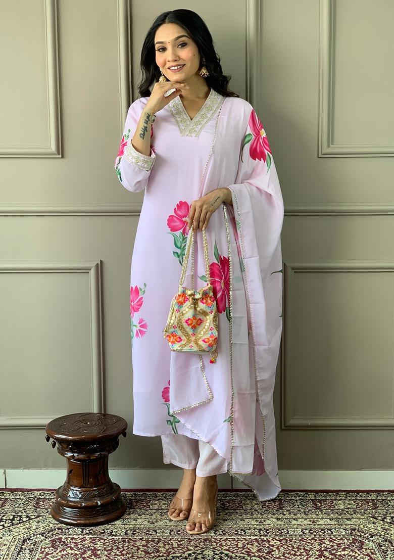 White Embroidered Crepe Kurta Set