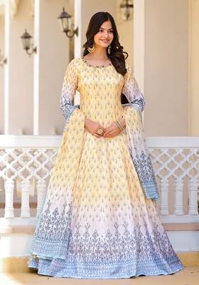 Yellow Digital Print Dola Silk Anarkali Set