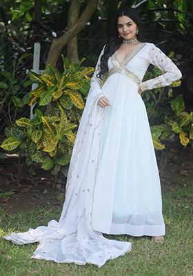 White Zari Sequin Embroidered Faux Blooming Kurta Set