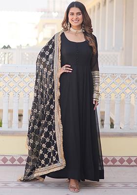 Black Zari Sequin Embroidered Faux Blooming Kurta Set