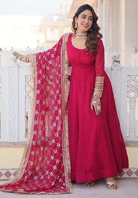 Pink Zari Sequin Embroidered Faux Blooming Kurta Set