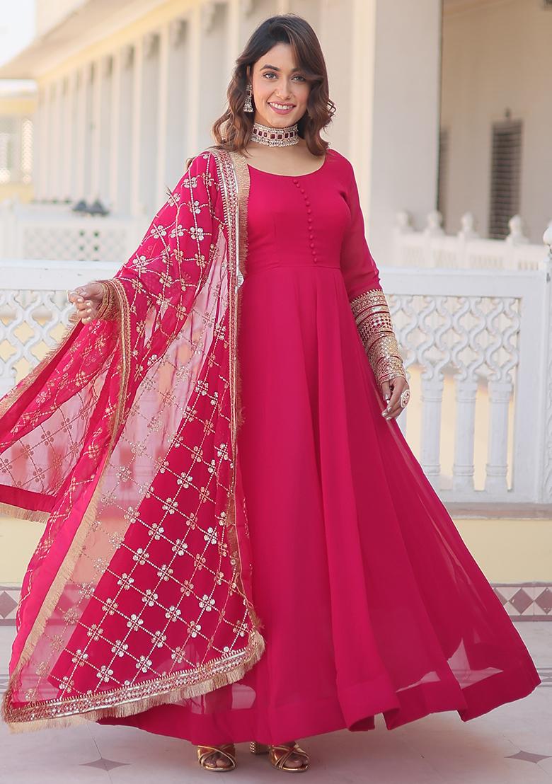 Pink Zari Sequin Embroidered Faux Blooming Kurta Set
