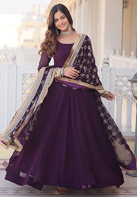 Wine Zari Sequin Embroidered Faux Blooming Kurta Set