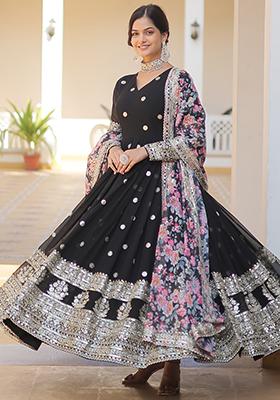 Black Zari Sequin Embroidered Faux Blooming Kurta Set