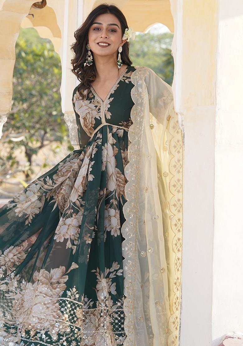 Green Digital Print Sequin Embroidered Silk Kurta Set