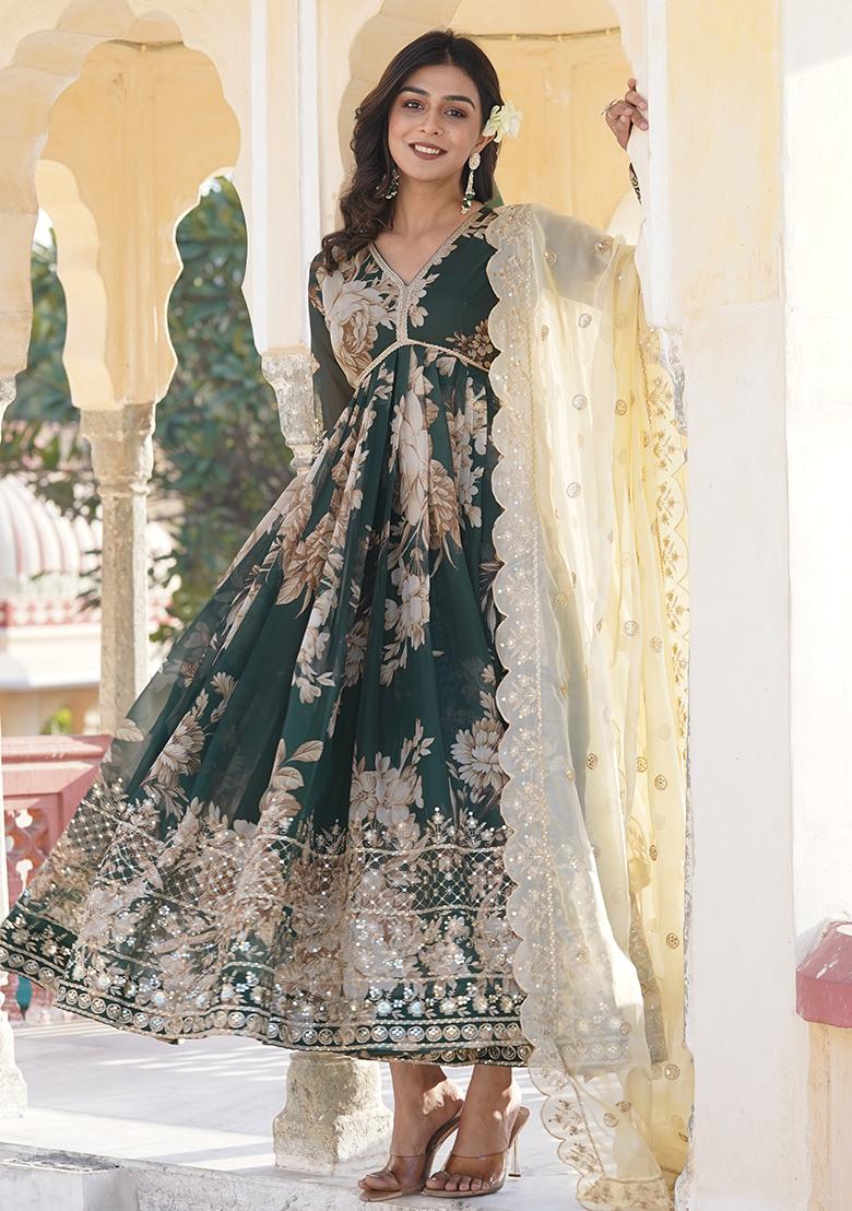 Green Digital Print Sequin Embroidered Silk Kurta Set